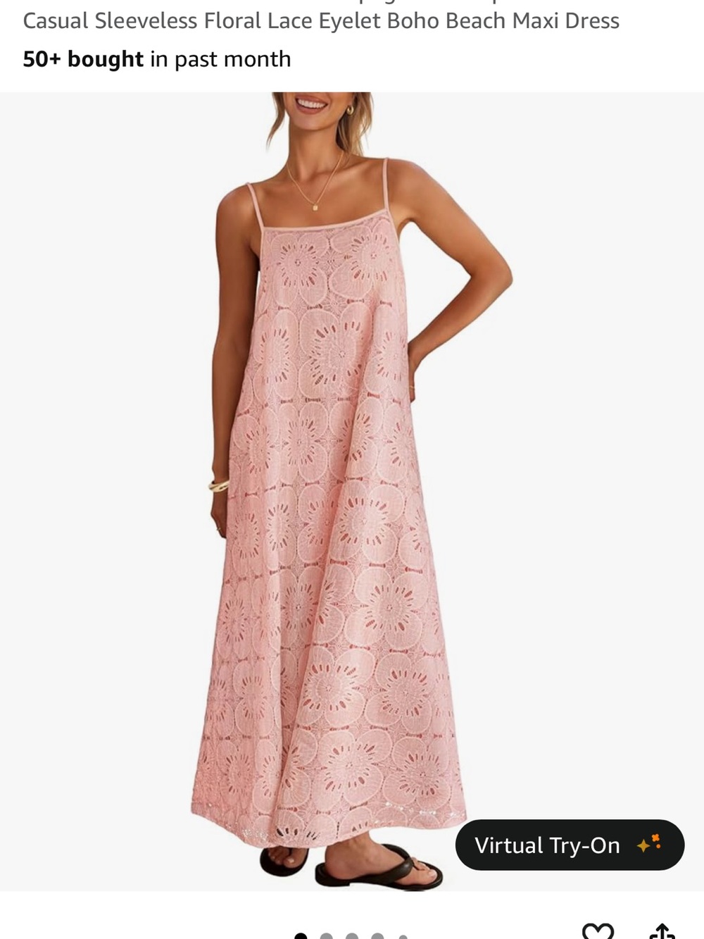 Amazon Pink Sleeveless Lace Eyelet Boho Maxi Dress